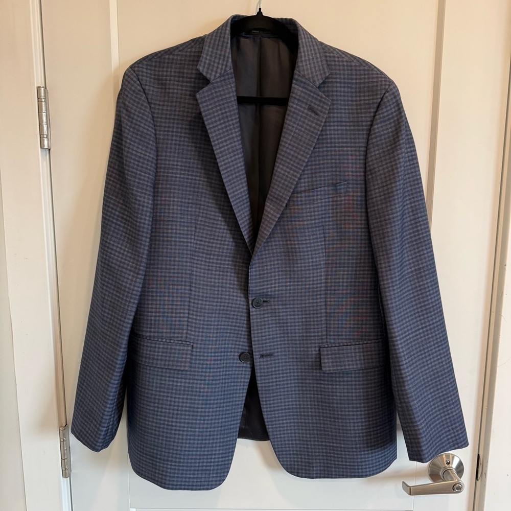 Calvin Klein 100% Wool Navy Checkered Blazer